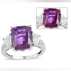 Lab Grown Color Change Sapphire with White Topaz Ring Platinum O/Sterling Silver